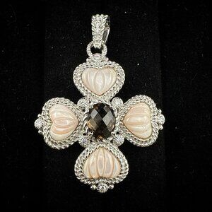 Judith Ripka Pendant Maltese Cross Enhancer Smoky Quartz MOP Sterling Silver 925
